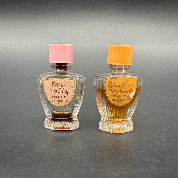 Vintage Bourjois Perfume Bottles Roman Holiday On The Wind Miniatures Glass 30s - Picture 2 of 11